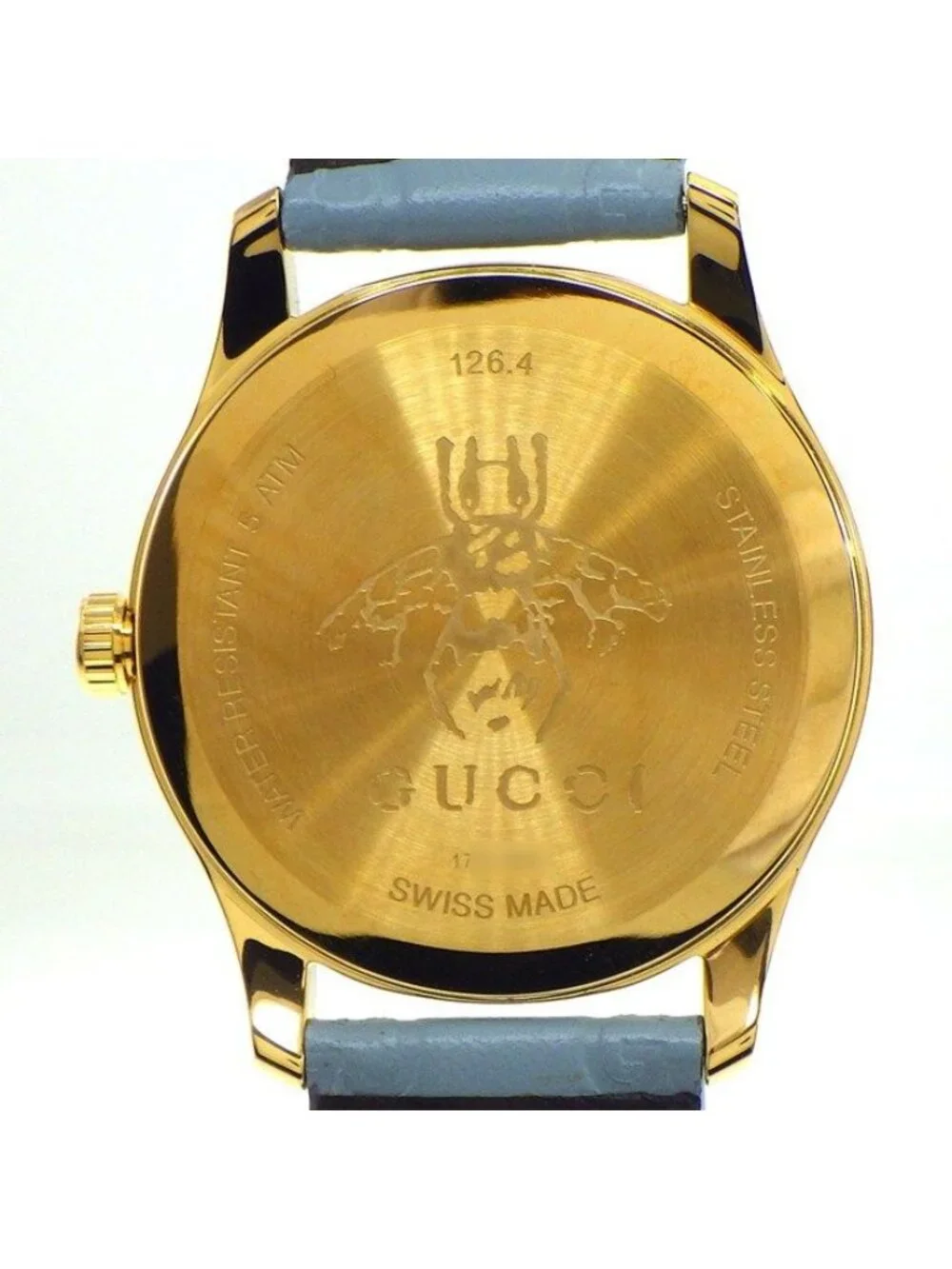 Gucci Watch G-Timeless 126.4 Blue Dial SS Leather Strap Quartz Analog